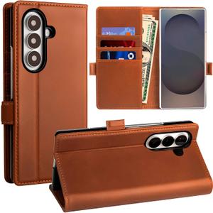 Leather Wallet Case for Samsung Galaxy Z Fold 7 with RFID Blocking Card Holder for Business Men Women Brown, Retro Waxed Leather Shockproof Folio Wallet Case Protective Phone Cover for Z Fold7