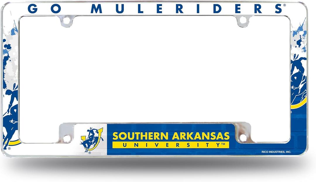 Rico Industries NCAA Standard 12" x 6" Chrome All Over Automotive License Plate Frame for Car/Truck/SUV (S Schools)