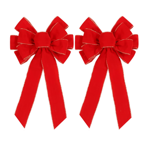 2 Pack Red Christmas Bows Outdoor Decorations,12”x20” Large Christmas Tree Topper Bow, Velvet Wreath Bow with Glitter Gold Edge for Xmas Home Front Door Decor
