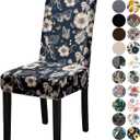 Chair Covers for Dining Chair Set of 6, Stretchy Soft Parson Chair Covers Removable Washable Kitchen Dining Room Chair Slipcovers with Elastic for Universal Fit (Flowers Dark)