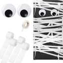 Halloween Mummy Decorating Kit with Large Googly Eyes Crepe Paper Streamers and Masking Tape for Halloween Party Door DIY Decor(White,Non-Luminous)