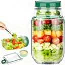 Salad Jar with Side Opening Meal Prep, Leakproof Salads Jar Container Pod for Lunch On-The-Go, Clear Food Salad Storage Container for Travel, Camping, Picnic - Green