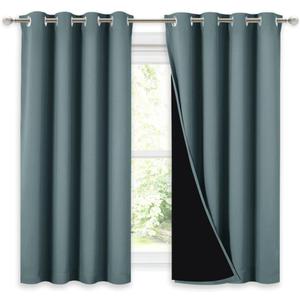 NICETOWN 100% Blackout Curtains 54 inches Long, Double-Deck Completely Blackout Window Treatment Thermal Insulated Lined Drapes for Small Window (Aqua, 1 Pair, 52 inches Width Each Panel) (52"W x 54"L (Pack of 2), Greyish Blue)