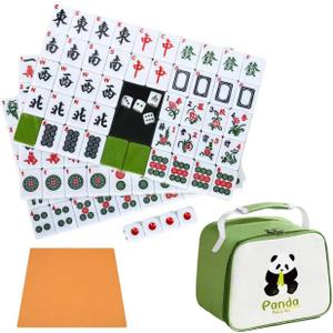 1.18"(30mm) Chinese Green Mahjong Set - 144 + 8 Numbered Tiles, Travel-Friendly with Accessories - Ideal for Family Gatherings and Game Nights ()