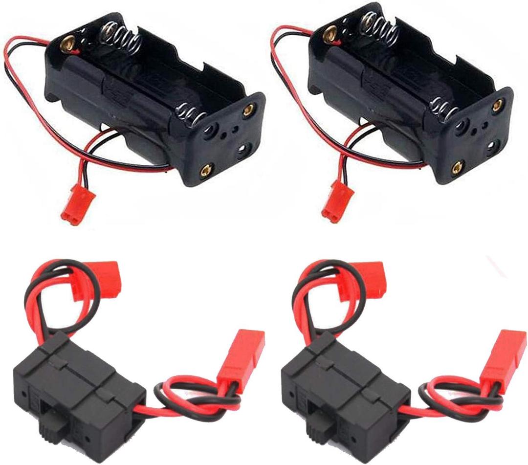 2Set ShareGoo On/Off Power Switch Battery Receiver & 4 Cell AA Battery Container Case Holder Pack Box with JST Plug Compatible with HSP Redcat Traxxas 1/8 1/10 RC Nitro Power Car Crawler Truck