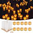10 Pack 6 Paper Floating Candle Lantern, Wooden Water Lanterns with Candles, Outdoor Patio Decor for Pool Parties, Wedding, Memorials, Garden (10Lanterns with LED Candles)