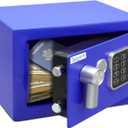 SereneLife Premium Steel Digital Safe Box - 9.1" x 6.7" x 6.7" | Secure Storage for Cash, Firearms & Jewelry | Great For Hotels, Cabinets & Home Use | Electronic & Mechanical Access | 2 Keys | Blue