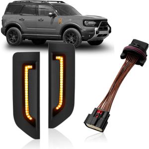 DZG Plug N Play LED Side Marker Lights with 16 Pin Wire Connector Turn Signal Lights Compatible with Bronco Sport Base Big Bend Outer Banks Badlands First Edition Heritage 2021-2024,Pack of 2