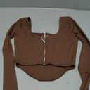 REORIA Womens Trendy Sexy Square Neck Long Sleeve Backless Y2K Going Out Boned Bustier Corset Crop Tops (Small, Coffee)