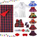 Sumind 14 Pieces Christmas Doll on Clothes Accessories Outfits Set Including Skirts, Bathrobe, Sleeping Bag, Fluffy Vest, Shirt, Scarf, Eye Cover and Boots for Xmas Doll Decor(Novel Style)