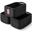 Maxuni 3-Pack Storage Baskets for Organizing | Woven Shelf Toy Basket | Rope Baskets for Gifts Empty | Closet Organizer Bins with Handles | Cube Decorative Box | 13.7×7.1×6.7” | Mixed Black