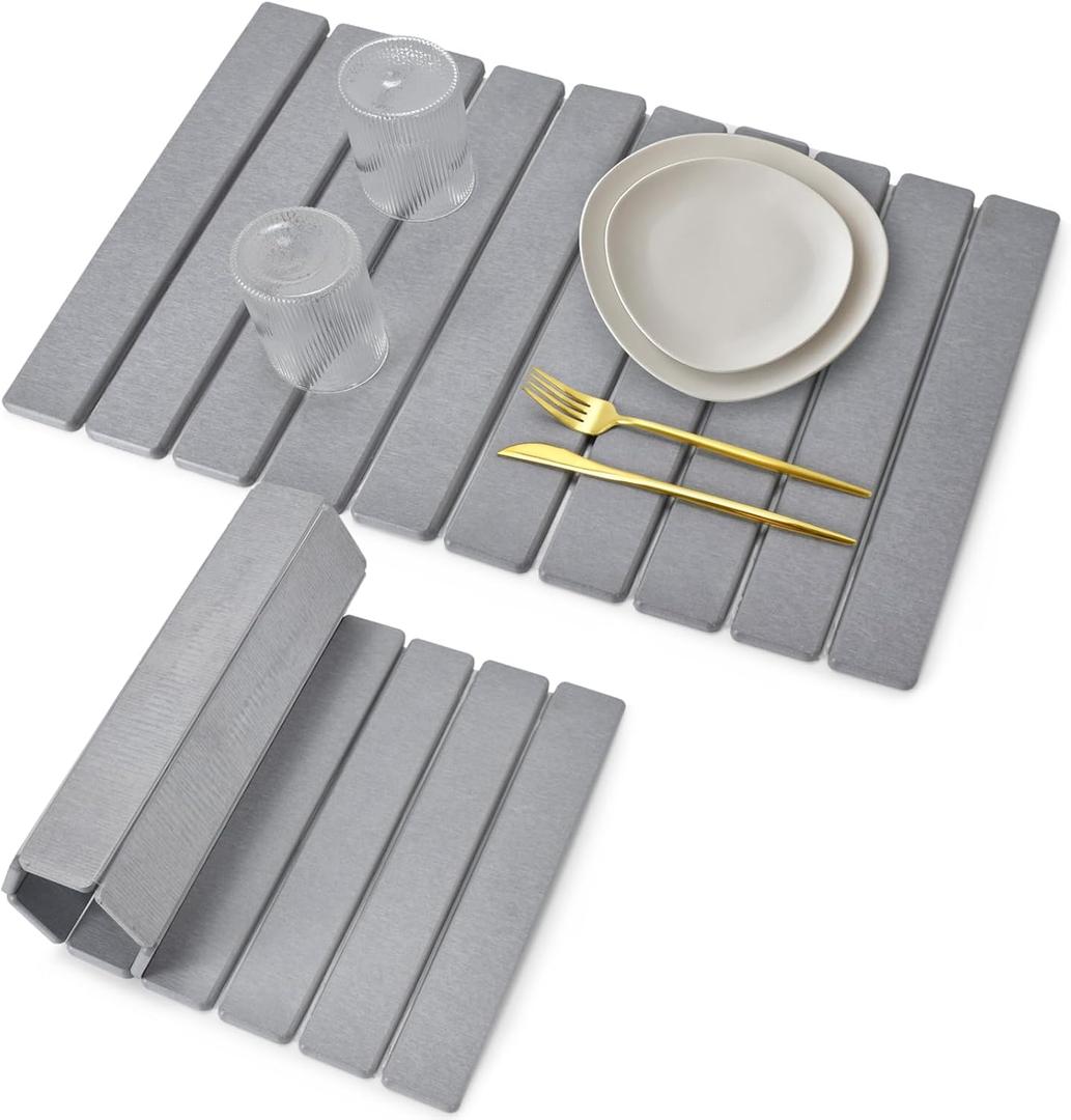 Stone Dish Drying Mat for Kitchen Counter  Collapsible 24"(L)16 (W) Super Absorbent Diatomaceous Earth Dish Drying Mat, Grey Kitchen Counter Mats for Dishes ,Bottles, Cups, Match Any Countertop