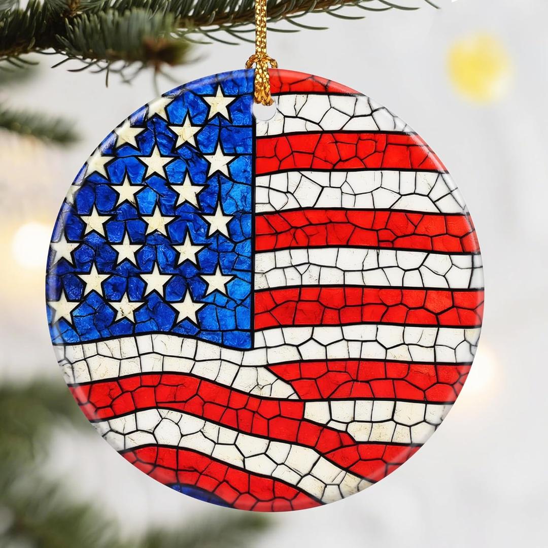 Christmas Ornaments, Dodosky 2.8in Ceramic American Flag Ornament, Xmas Decor, Christmas Tree Ornaments, Xmas Decorations for Tree, Holiday Ornament, Gift Ideas, USA Flag Gifts, Patriotic Themed Gifts