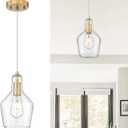 Emliviar 11 Inch Farmhouse Pendant Light Fixture, 1-Light Hanging Kitchen Lighting with Seeded Glass, Brushed Gold Finish, DYE286G2-MIL BG