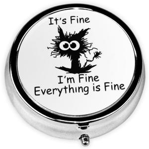 3 Compartment Travel Pill Case, Sealed Portable Pill Container Mini Size Metal Pill Box for Pocket Purse, Three Times a Day Pill Organizer for Men, Women and Children - Everything is Fine