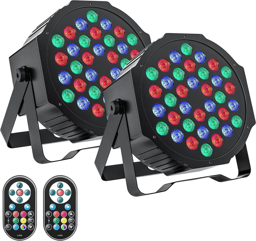 U`King LED Par Lights DJ Stage Light Corded RGB 36 LED with Sound Activated Remote Control DJ Uplighting for Wedding Party Club Christmas Stage Lighting (2 Packs)