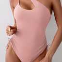 Eomenie Women's One Piece One Shoulder Swimsuit with Drawstring Tummy Control Bathing Suit Sexy High Cut Swim Suits (Pink, XXL)