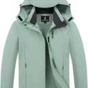 Womens Waterproof Rain jacket Lightweight Active Outdoor Raincoat with Removable Hood (Green, L)