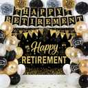 Retirement Party Decorations for Women Men Black and Gold Happy Retirement Banner & Backdrop Balloons Paper Pompoms Honeycomb Centerpiece Hanging Swirl Guest Book Retired Sash