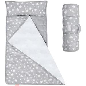 Moonsea Toddler Nap Mat with Fleece Minky Blanket, Lightweight, Soft Perfect for Kids Preschool, Daycare, Travel Sleeping Bag Boys and Girls, 21" x 50" Fit Standard Cot