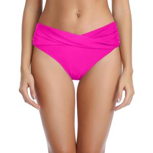 Tempt Me Women Twist Bikini Bottom Moderate High Cut Bathing Suit Bottoms Ruched Swimsuit Bottom (Small, Pink)