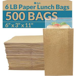 Reli. Brown Paper Bags | 500 Count | Paper Lunch Bags Ideal for Small Lunches and Crafts | Perfect for Sandwiches and Snacks