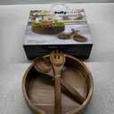 Sully Home 12" Acacia Wood Salad Bowl with Serving Spoons, 3 Pieces