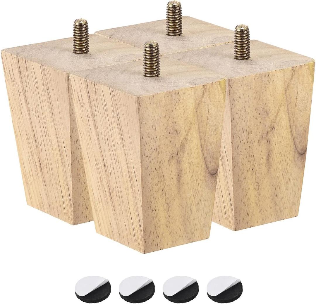 uxcell Furniture Legs, 3 Inch(80mm) Set of 4 Square Solid Wood Couch Legs Feet Chair Table Feet Sofa Support Replacement Parts, Light Brown