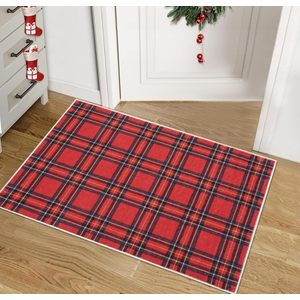 ROYHOME Christmas Entryway Carpet Xmas Buffalo Plaid Small NonSlip Stain Resistant Washable Floor Cover Holiday Decorative Gingham Check Accent Rug for Entrance Kitchen, Red, 2x3 Feet