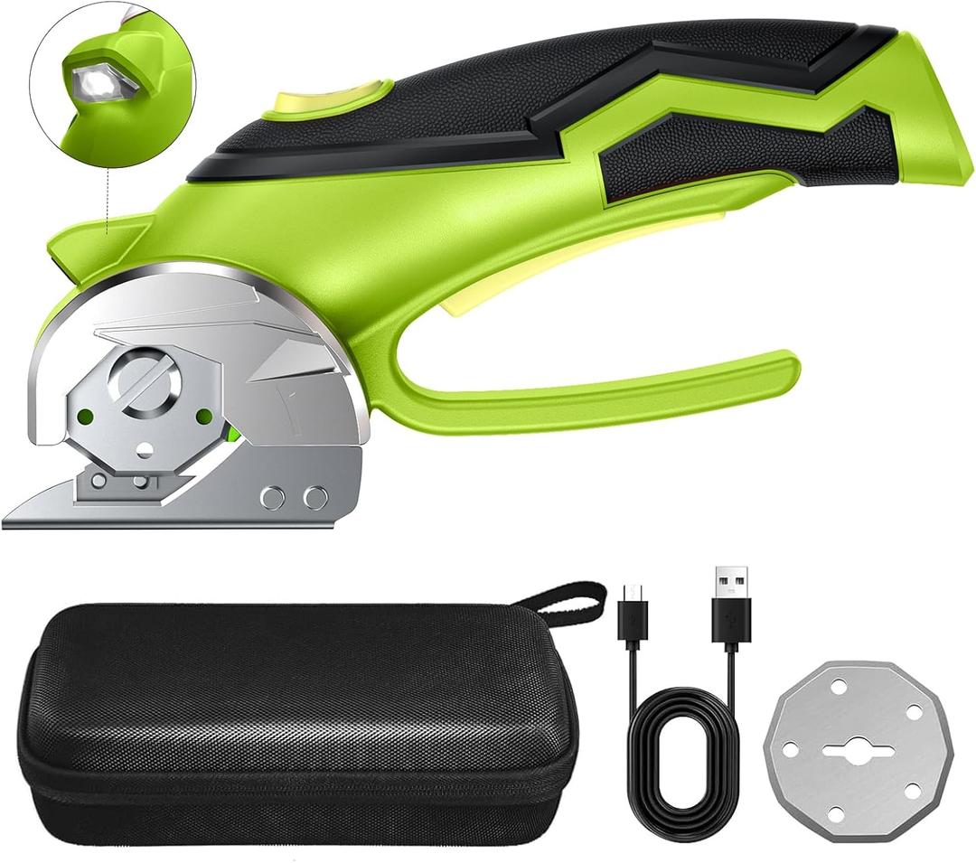 Xpersoul Cardboard Cutter, Cordless Electric Scissors, Power Shears Box Cutter with a Replacement Blade, Rotary Cutter for Cardboard Packages Leather Plastic (Moss Green)