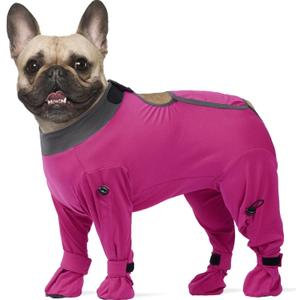 ROZKITCH Dog Recovery Suit After Surgery, Prevent Licking & Shedding, Dog E-Collar Alternative Four-Sleeve with Adjustable Leg Straps & Belly Access, Post-Surgery Bodysuit for Medium Dogs Rosered Medium