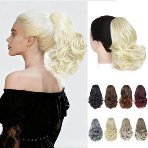 Ponytail Extension 8 Inch Claw Clip in Ponytail Short Curly Ponytail Extension for Women Fluffy Wavy Curly Synthetic Versatile Light Blonde Hairpieces