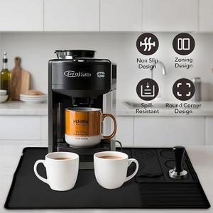 Silicone Coffee Mat 24" x 16" Dish Drying Mat Kitchen Countertop Fit Under Coffee Machine (Black)