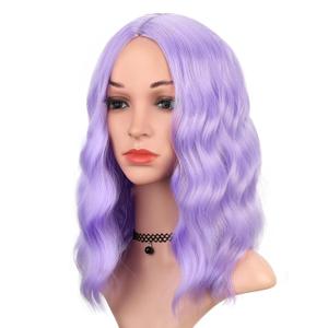 Purple Wig for Women Wavy Curly Lavender Bob Wigs Middle Part 14 Inch Shoulder Length Heat Resistant Synthetic Colorful Wig