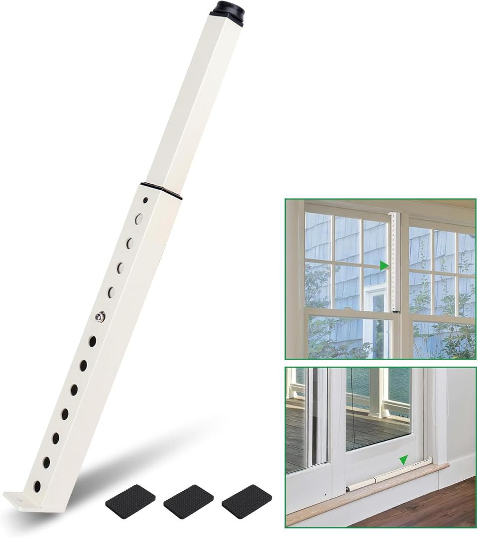 Forestchill Adjustable Window Security Bar, Extends from 10" to 18" Window Locks Bar for Inside Sliding Window, White