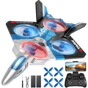 4DRC V39 Foam Remote Control Airplanes RC Planes with Camera,RC Airplane Fighter Jet with Light,Gravity Control, Auto-Follow, Trajectory Flight,One Key Take Off, 2 Batteries,Blue