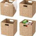 13" x 13" x 13" Wicker Storage Basket,Woven Paper Rope Wicker Baskets,Set of 4 Collapsible Square Organizers,Foldable Cube Storage Bins