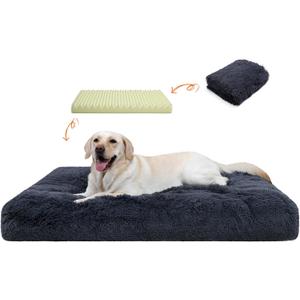 Orthopedic Dog Beds Medium/Large Sized Washable Removable Cover, Plush Dog Bed Waterproof Lining NonSkid Bottom, Crate Foam Pillow Mattress Fluffy Anti Anxiety Pet Pad 35x23 Inch, Dark Grey