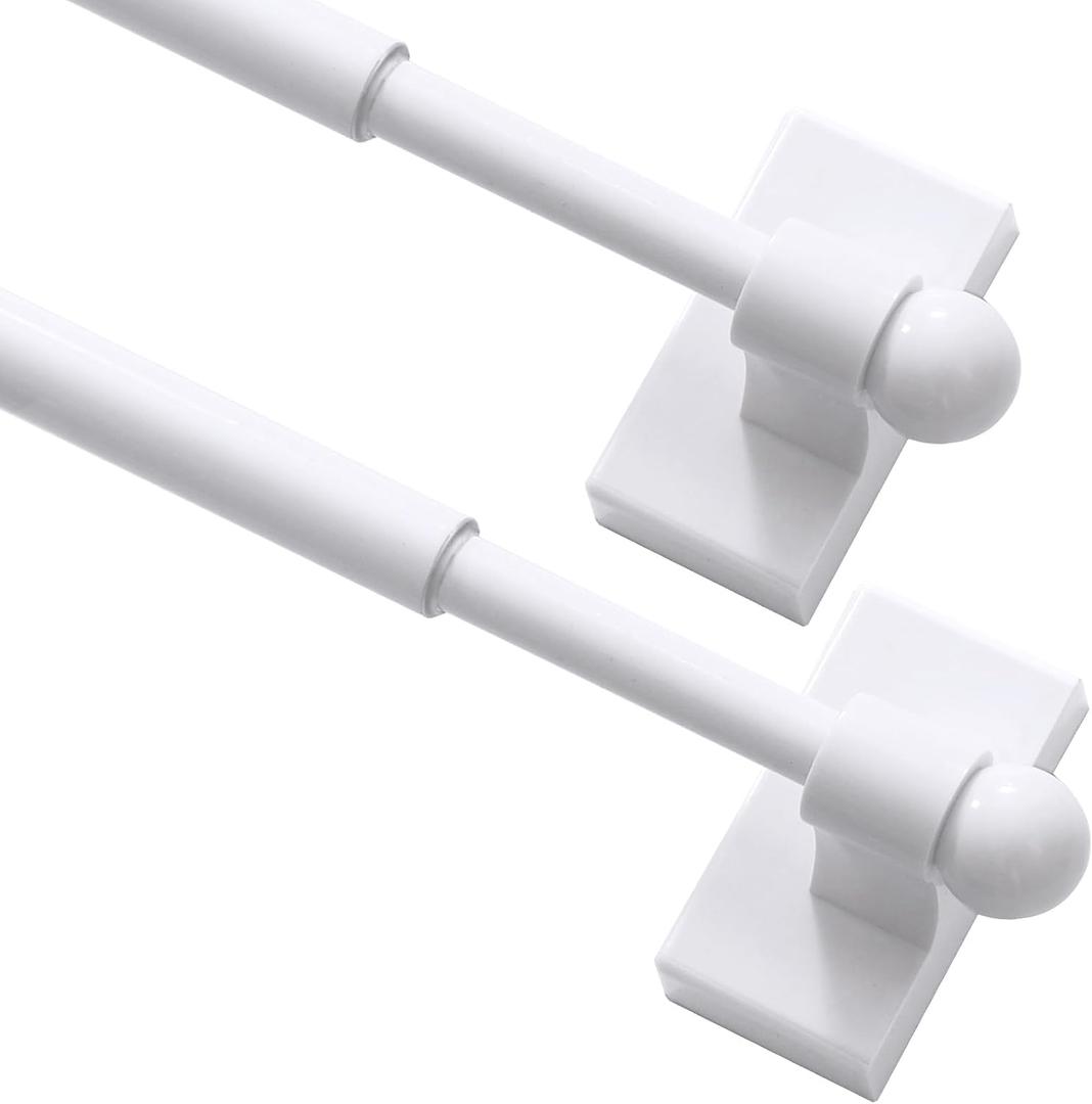 Turquoize 2 Pack Magnetic Curtain Rods for Metal Doors with Adjustable Length,Extends from 16 inch to 28 inch Magnetic Cafe Curtain Rod, Easy Installation for Any Steel Spaces, White, 2 Pack
