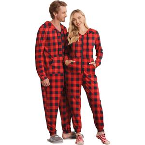 Ekouaer Christmas Onesie for Couples Zipper Hooded Adult Matching Onesie Pajamas with Pockets