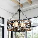 SHIANDAR Rustic Chandeliers Farmhouse Chandelier Lighting for Dining Room,6-Light Close to Ceiling for Entryway Kitchen Island Foyer, Vintage Farmhouse Chandelier Lighting Fixture (Black with Chain)