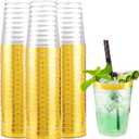 I00000 200 Pack Gold Plastic Cups, 10 oz Clear Plastic Cups Gold Rimmed Disposable Wine Glasses Fancy Disposable Party Cups Wedding Cups Drinking Tumblers Plastic Cocktail Glasses with Gold Rim (10-Gold-200)