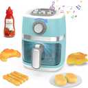 Toy Air Fryer for Kids Kitchen Playset, Chef Pretend Play kitchen Accessories with Color Changing Play Food, Cooking Game with Fries, Kids Toys with Sound & Light, Camp Kitchen Set for Toddler 3-5 5-7 (Blue)
