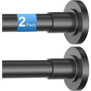 CorkLatta 2 Pack Black Shower Curtain Rod 31 to 43 Inch,1 Inch Diameter Adjustable Spring Tension Stainless Steel Telescoping Rod,Easy Install,No Rust