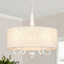 18'' Drum Chandelier, 5-Light Round Chandelier Modern Pendant Hanging Light Fixture with Linen Shade, Rustic Farmhouse Chandeliers for Dining Room Over Table Bedroom Living Room Foyer