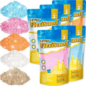 FlexiSand 11 Lbs Moldable Self-Sticking Sand,Never Dries Out-Fun for 3 Years and up Kids Bulk Refill for Sensory Sand Box Toys,Ideal for Shaping, Squeezing, Scooping and Rolling(5 Light Colors)