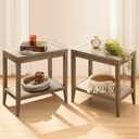 SICOTAS Rattan Nightstands Set of 2 Bedside Table - Boho Narrow End Table Living Room Set of 2 Side Table with Rattan Storage Shelves for Small Space