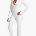 speerise Women Long Sleeve Jumpsuit Workout Bodycon Romper with Pants Zip Up Unitard Sexy One Piece Full Bodysuits M