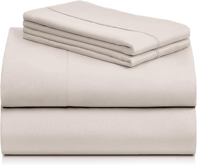LuxClub 4 PC Queen Sheet Set, Breathable Luxury Bed Sheets, Deep Pockets 18" Wrinkle Free Cooling Sheets Machine Washable Hotel Bedding Silky Soft - Cream Queen