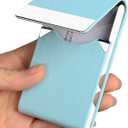 JuneLsy Professional Business Card Holder Case PU Leather Metal Name Card Holder Pocket Business Card Carrier for Men & Women with Magnetic Shut (Light Blue-y)